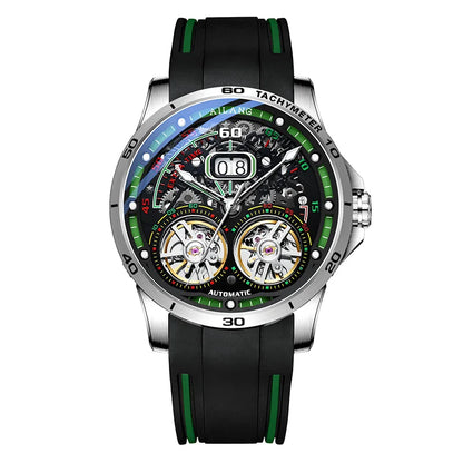 AILANG 2020 new men's watch double tourbillon watch automatic hollow machine watch silicone belt section men's luminous waterpro
