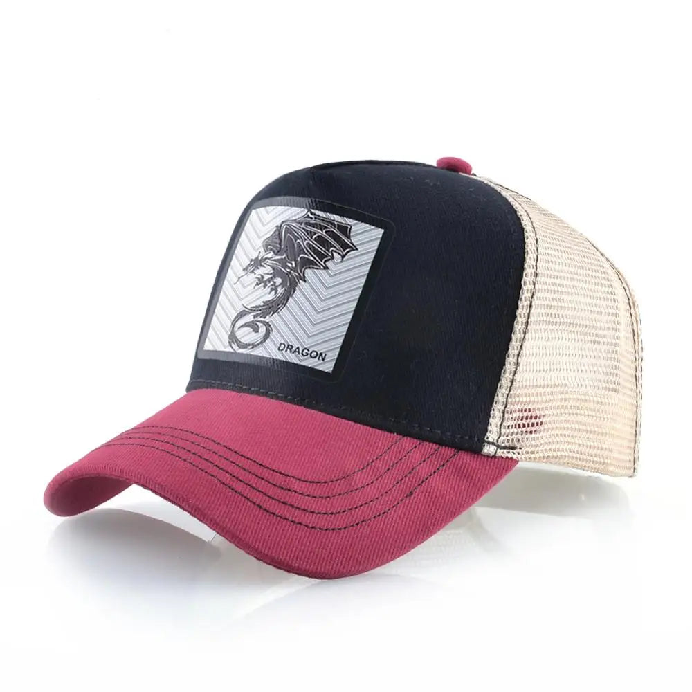 Men's Baseball Cap Fashion Snapback Hat With Dragon Patch Casual Cotton Dad Hats Breathable Mesh Trucker Caps Men Hip Hop Bones