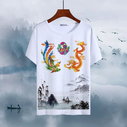 Chinese Animal Zodiac Signs 3D Printed Ink Painting T-shirt Twelve Constellations Dragon Tiger Wash Painting Tops for Adult