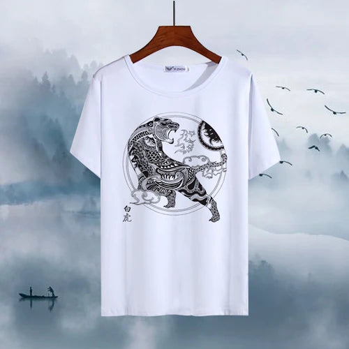Chinese Animal Zodiac Signs 3D Printed Ink Painting T-shirt Twelve Constellations Dragon Tiger Wash Painting Tops for Adult
