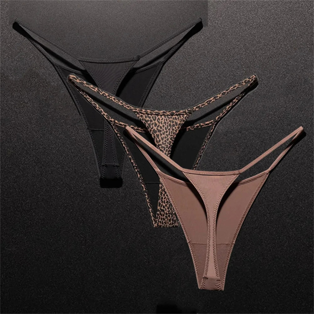 3PCS Sexy High Slit Transparent Mesh Thong Leopard Printed Fitness Female Hip Lifting G-strings Low Rise Seamless Mini Underwear