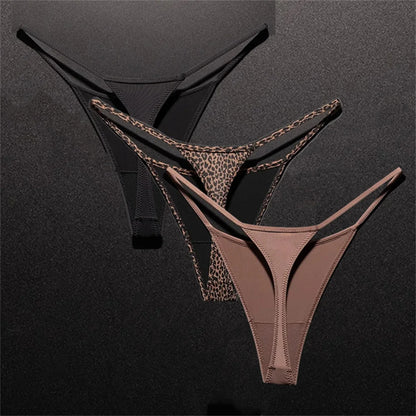 3PCS Sexy High Slit Transparent Mesh Thong Leopard Printed Fitness Female Hip Lifting G-strings Low Rise Seamless Mini Underwear