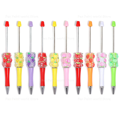 10-50Pcs DIY Bead Ballpoint Pen – Fruit Motif and Pearl Accents, Creativity Bead Pen for Journaling & Notes