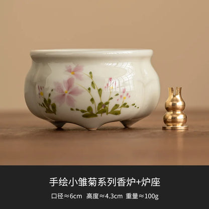 Emerald Green Asparagus Fern Three-Legged Incense Burner Home Indoor Chinese Zen Tea Set Ceramic Aromatherapy Stove Tea Ceremony