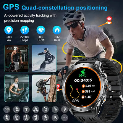 1.75-inch Built-in GPS Professional Outdoor SmartWatch New 50 Meter Waterproof dive Flashlight Bluetooth Call Smart Watches men