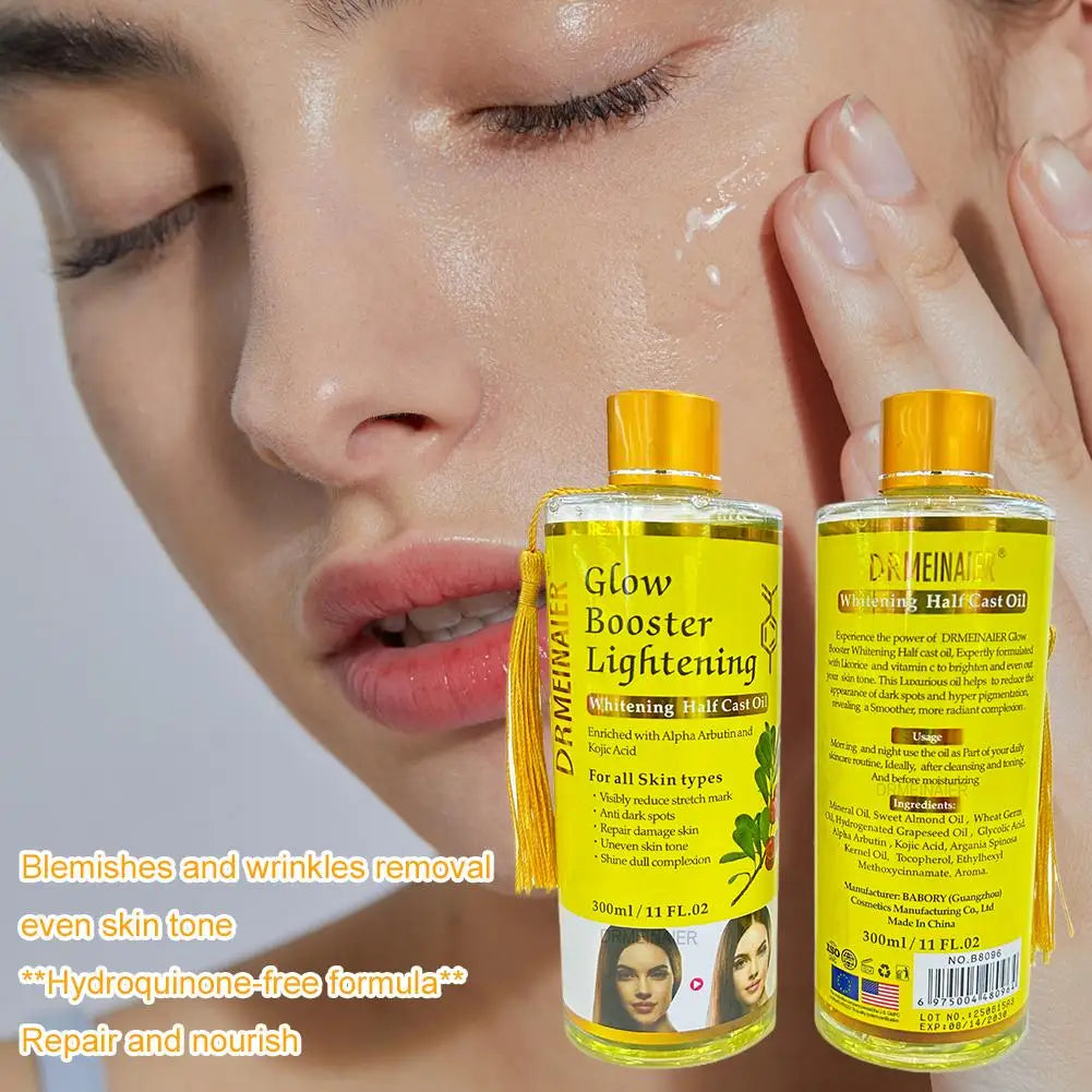 Face Ligthening Massage Oil with Arbutin Kojic Acid, Turmeric Oil for Glowing Skin, Brightening Moisturizing Peeling Oil 300ml