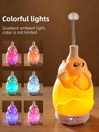 Creative Elephant Aroma Diffuser with Jellyfish Ring Mist Spray Rotating Essential Oil Humidifier Night Light Decompression Gadg