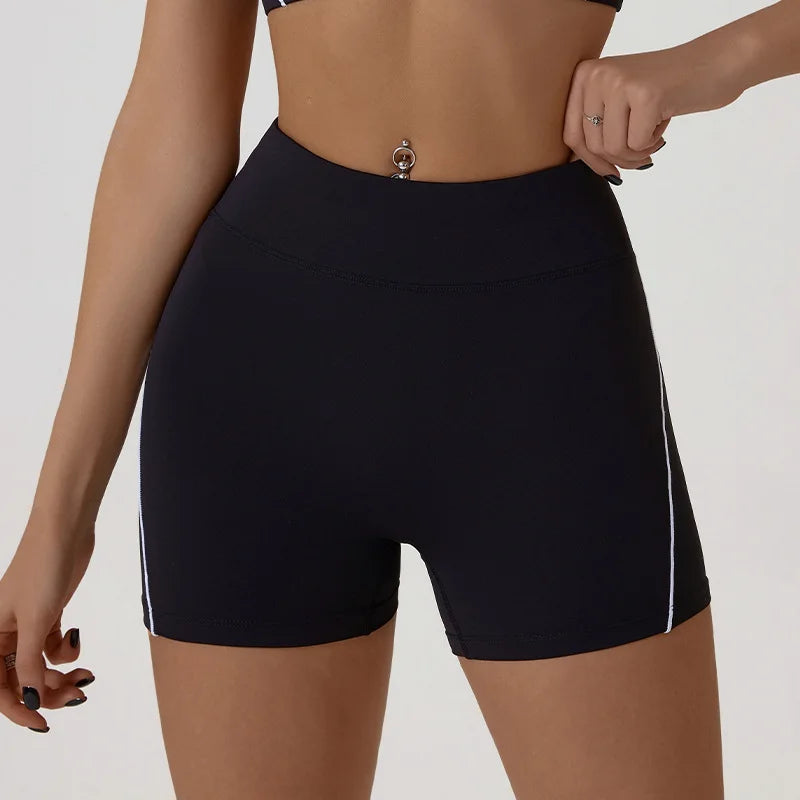 Nude High-elasticity Yoga Suit Contrasting Color Bra Halter Top Hip-lifting Fitness Line Shorts Pilates Sports Set