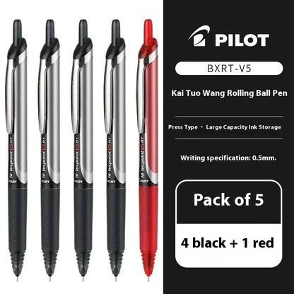 Japanese Pilot Gel Pen, BXRT-V5 0.5mm Metal Needle Tip Black Red Blue Ink,Premium Smooth&Precise for Signing,Exams,Journaling