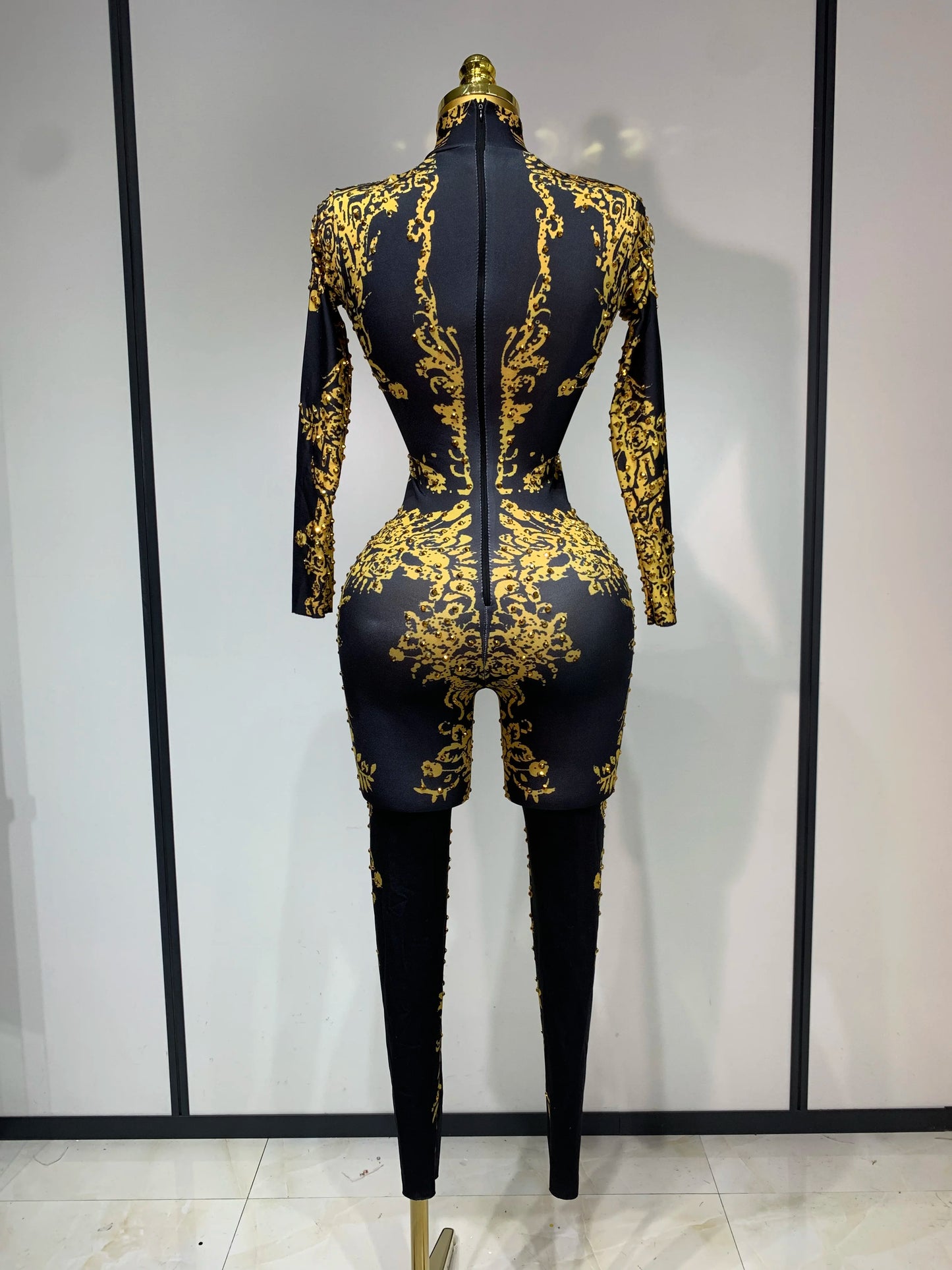 Sparkly Rhinestones Jumpsuit Fashion Sexy Stretch Dance Costume Nightclub Bodysuit Birthday Outfit Evening Party Leggings