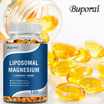 Liposomal Magnesium L-Threonate - Containing Vitamin D3 and K2, Supports Brain, Bone, Heart, Muscle and Promotes Sleep