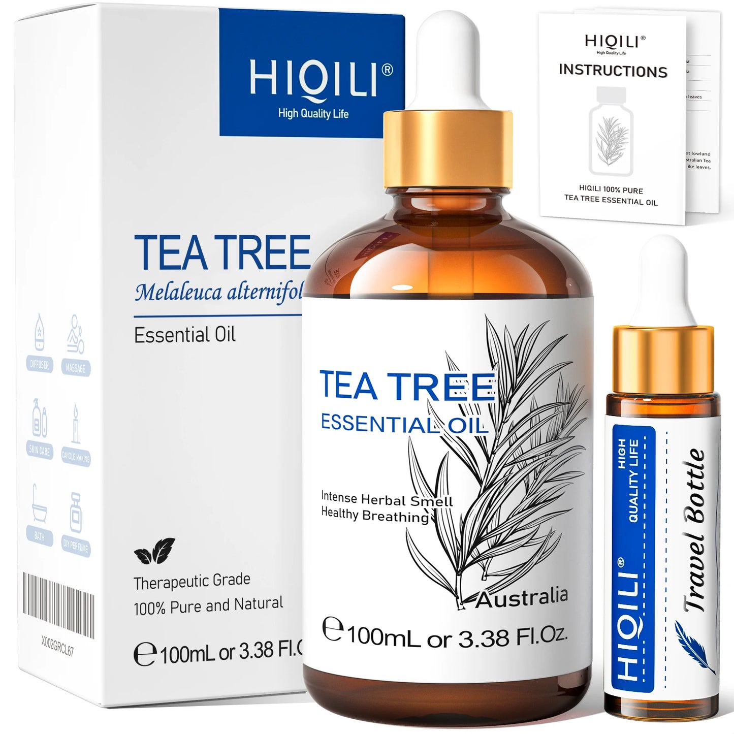 HIQILI Therapeutic Grade Essential Oil 100ml for Massage Relaxation Air Freshener Bergamot Peppermint Vanilla Chamomile Thyme