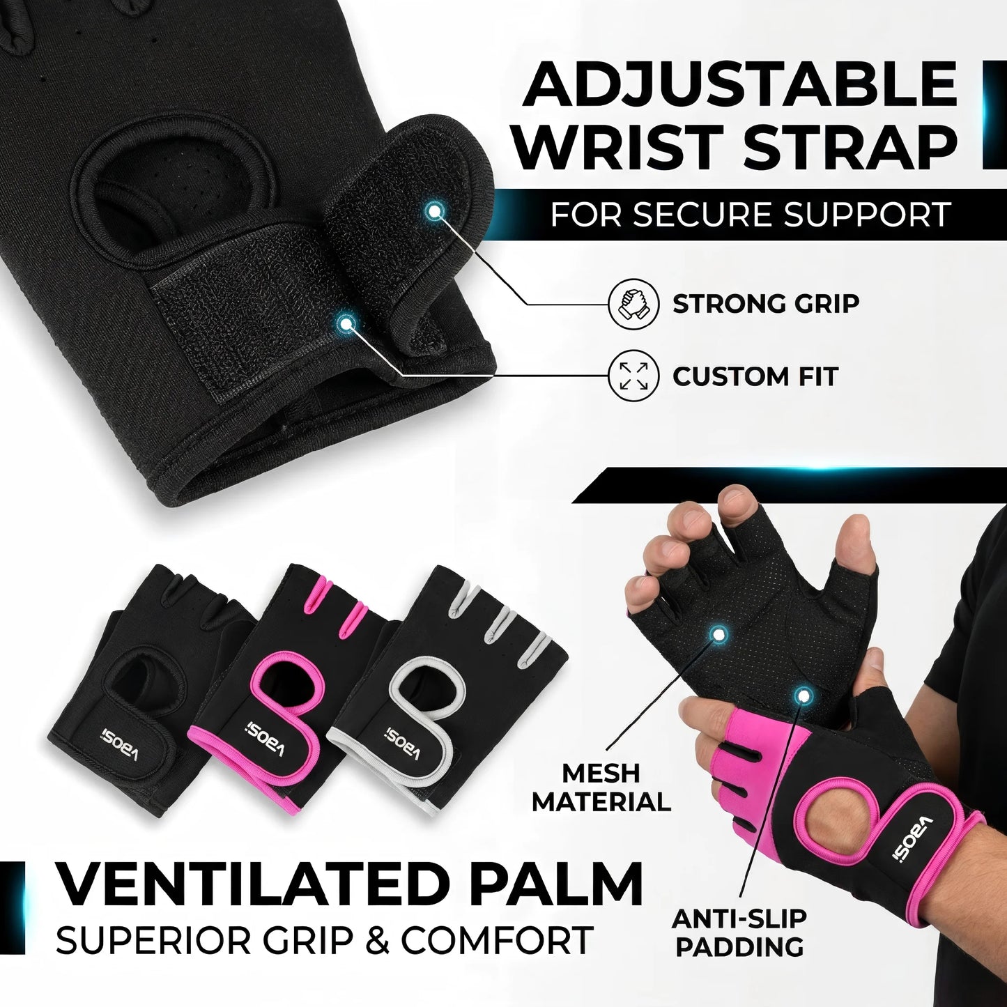 Women Half Finger Gym Gloves Anti-Slip Breathable Fitness Weight Lifting Sports Cycling Workout Protective Training Hand Gloves