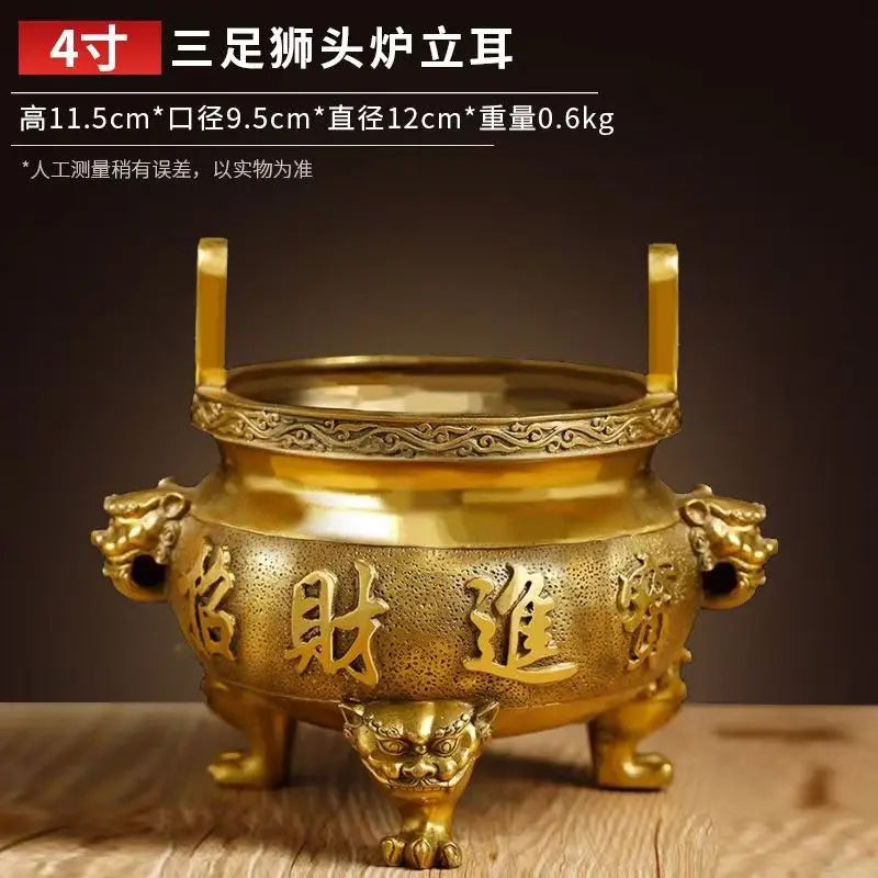 Pure Copper Classical Incense Burner Buddha Worship Fengshui Censer God of Wealth Attraction Ornament for Home Decor