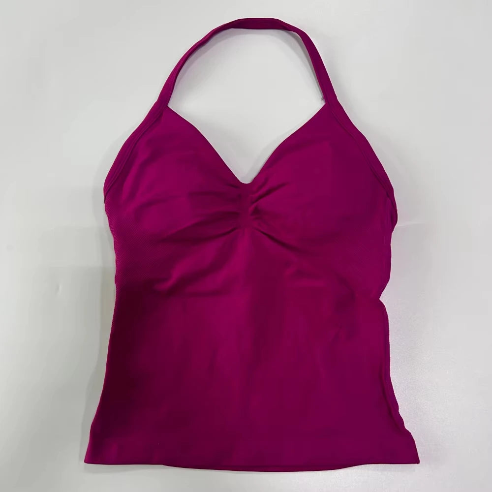 2Pcs Gym Set Women Backless Tank Tops High Waist Scrunch Seamless Shorts Gym Suit Fitness Clothes Activewear Workout Set