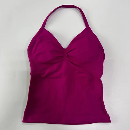2Pcs Gym Set Women Backless Tank Tops High Waist Scrunch Seamless Shorts Gym Suit Fitness Clothes Activewear Workout Set