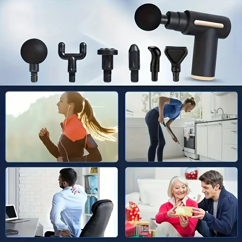 Fitness Hammer Compact Deep Tissue Massager -USB Rechargeable Fascia Gun Muscle Massage Device Featuring 4 Interchangeable Heads