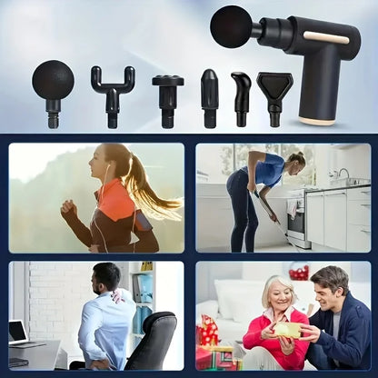 Fitness Hammer Compact Deep Tissue Massager -USB Rechargeable Fascia Gun Muscle Massage Device Featuring 4 Interchangeable Heads