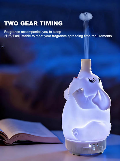 Creative Elephant Aroma Diffuser with Jellyfish Ring Mist Spray Rotating Essential Oil Humidifier Night Light Decompression Gadg