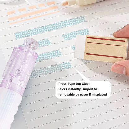 Kawaii Dot Glue Tape Runner - Press-Type Double Sided Adhesive Cute Gift for Scrapbooking & Journaling School Office Supplier