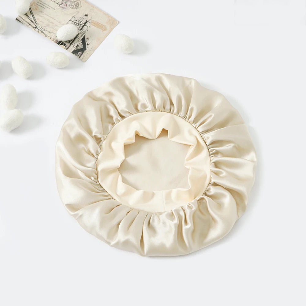 100% Real Mulberry Silk Bonnet for Sleeping Women Large Hair Care Bonnet for Long Curly Hair with Soft Elastic Band