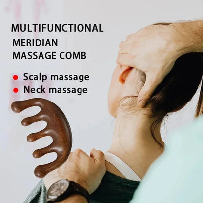 1pc Exquisite Sandalwood Five-Tooth Meridian Massage Comb Head Massager Scalp Scraping for Relaxation Massager Body Massage Tool