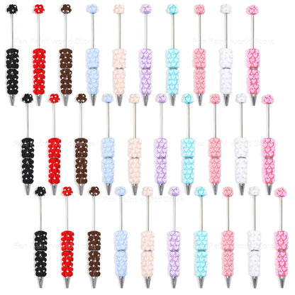 10-50Pcs DIY Clay Heart Bead Pen with Pearl Detail — Useful Ballpoint Pen for Journaling, Office, and Gifts