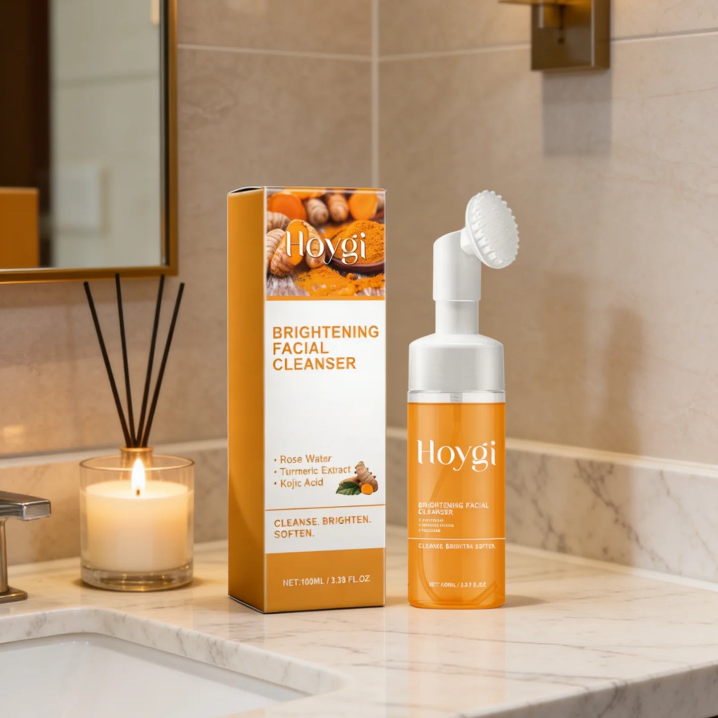 Hoygi Brightening Facial Cleanser Oil Control Deep Cleansing Softening Skin Smoothing Natural Formula Turmeric Foaming Cleanser