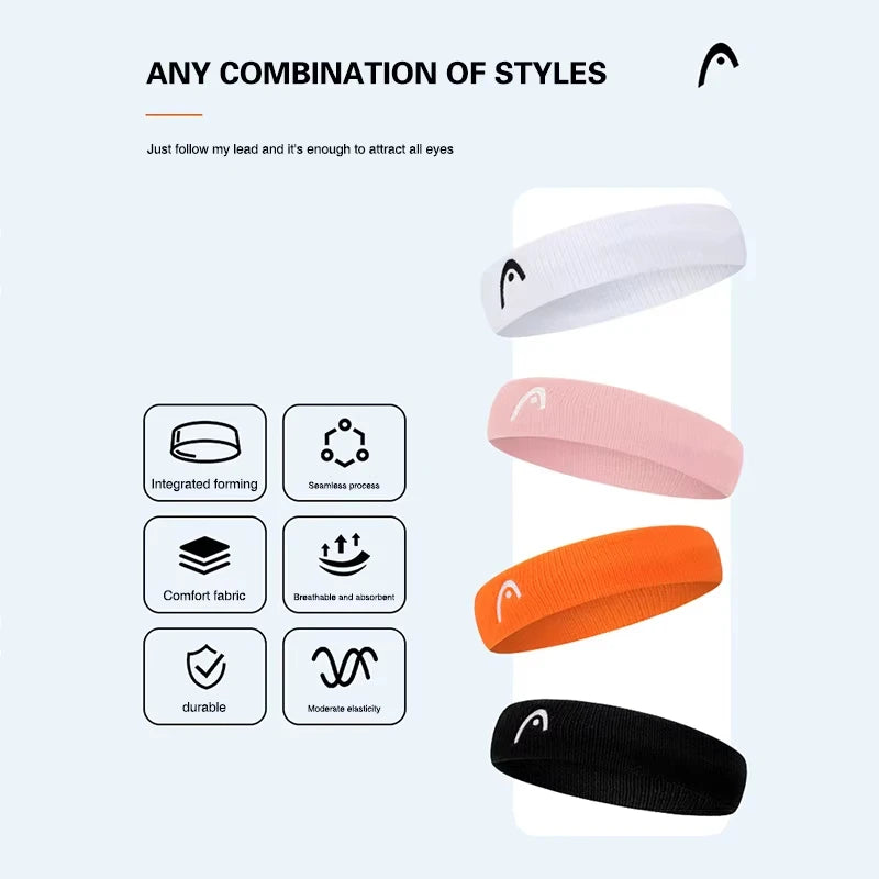 HEAD Tennis Sports Headbands Fitness Sweatband Badminton Yoga Basketball Running Sweatproof Sweat Hairbands For Men and Women