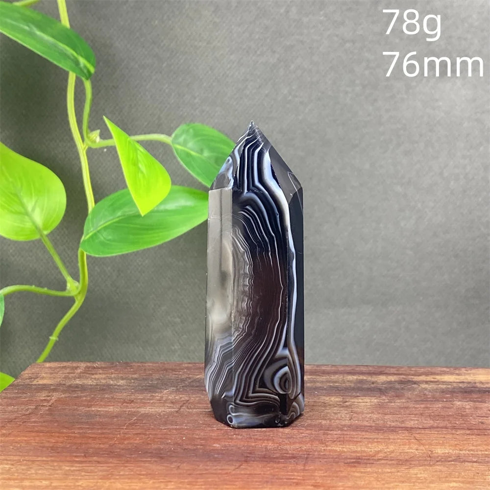 Black Agate Crystal Tower Natural Gem Obelisk Exquisite Home Decoration Ornament Rare Material for Relaxation And Energy
