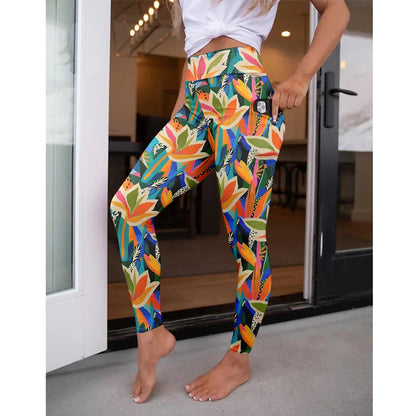 LETSFIND High Waist Women's Fitness Leggings 3D Digital Print Sexy Pockert Elastic Pants Fashionable Gym Trousers