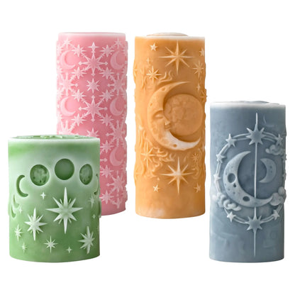 Star and Moon Pillar Candle Mold Celestial Cylinder Silicone Mold DIY Aromatherapy Wax Craft Home Decor Night Sky Theme