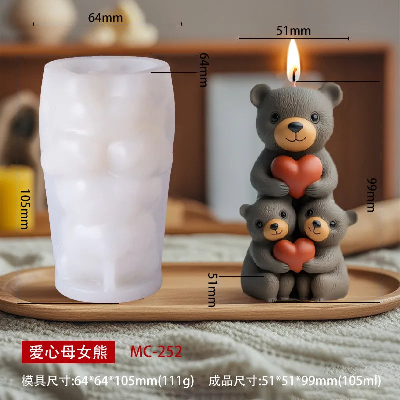 Candle Mold Stacked Bear Shape Aromatherapy Candle Silicone Mold DIY Ornament Handmade Gypsum Fragrance Stone Mold