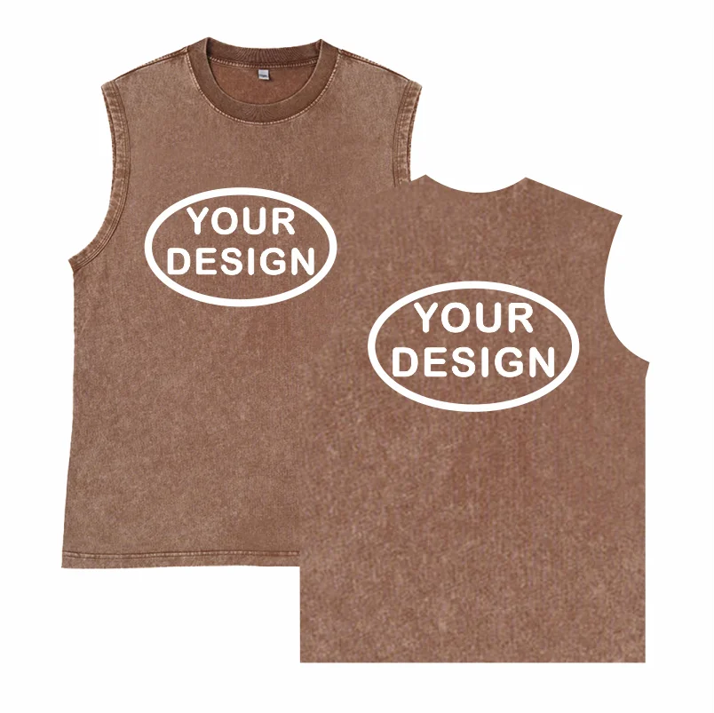 Retro Pickled Cotton Tank Top Logo Custom Print Men's and Women's Fitness Gym Exercise Street Sports Leisure Sleeveless T-shirt