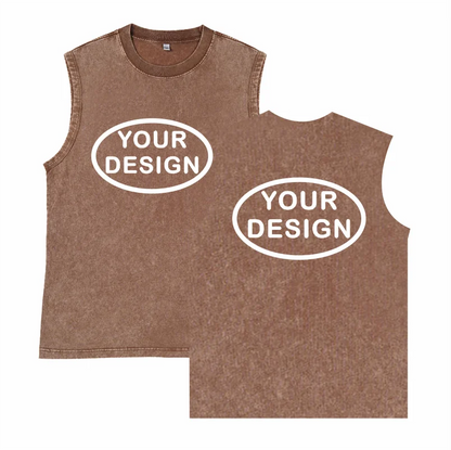 Retro Pickled Cotton Tank Top Logo Custom Print Men's and Women's Fitness Gym Exercise Street Sports Leisure Sleeveless T-shirt