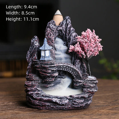 Creative Backflow Incense Holder Resin High Mountain Waterfall Incense Cones Burner Aromatherapy Ornament Zen Home Decoration