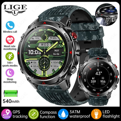LIGE 2026 New Professional GPS Track Sports Smartwatch Outdoor RIDE Run Compass Altimeter 3ATM Fitness Bracelets 540mAh Watches