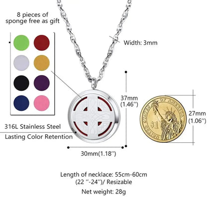 U7 37mm Round Perfume Diffuser Necklace for Man Woman Stainless Steel Essential Oil Locket Aromatherapy Anxiety Relief Jewelry