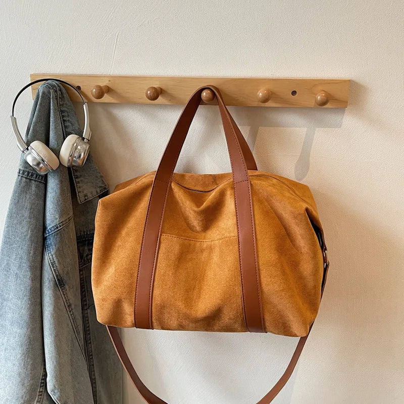 New handbag for womoen big totes Faux suede female Shoulder Crossbody Bags Large Capacity Travel Fitness bag brown bolsa