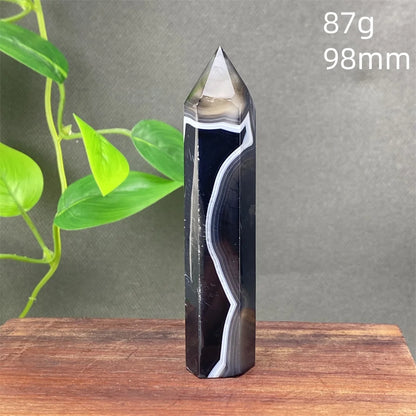 Black Agate Crystal Tower Natural Gem Obelisk Exquisite Home Decoration Ornament Rare Material for Relaxation And Energy