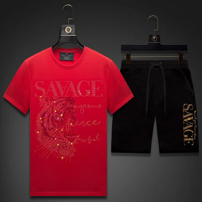 2025 Rhinestones Men Clothes Sportswear Summer Shorts Suit Fitness Thin Mens Track Suit Set 2 Pieces Casual Jogger Sets Size 6XL
