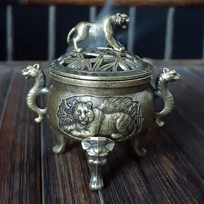 Tiger Incense Burner Metal Small Incense With Handle Yoga Burner Ornaments Meditation Home Decoration Ancient Style