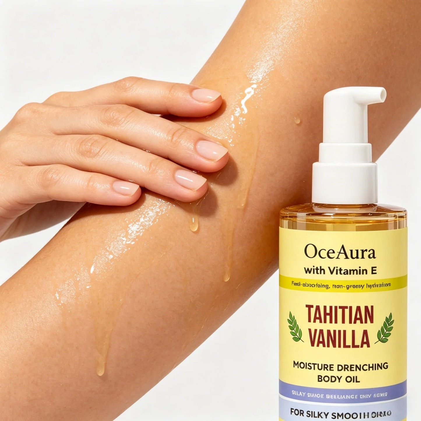 OceAura Moisturizing Body Oil Vanilla Deep Hydration Non-greasy Silky Smooth Skin Texture Improvement Vitamin E Body Massage Oil