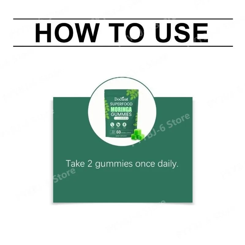 Superfood Moringa Gummies with Vitamin C D3 B12 Supports Immunity & Energy Rich in Antioxidants 60 Gummies Dietary Supplement