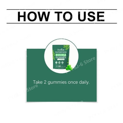 Superfood Moringa Gummies with Vitamin C D3 B12 Supports Immunity & Energy Rich in Antioxidants 60 Gummies Dietary Supplement