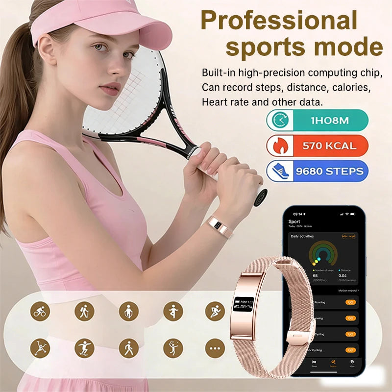 New Fashion Women Smart Bracelet IPX8 Waterproof Heart Rate Sleep Monitor Health Sports Fitness Tracker Call Reminder Smartwatch