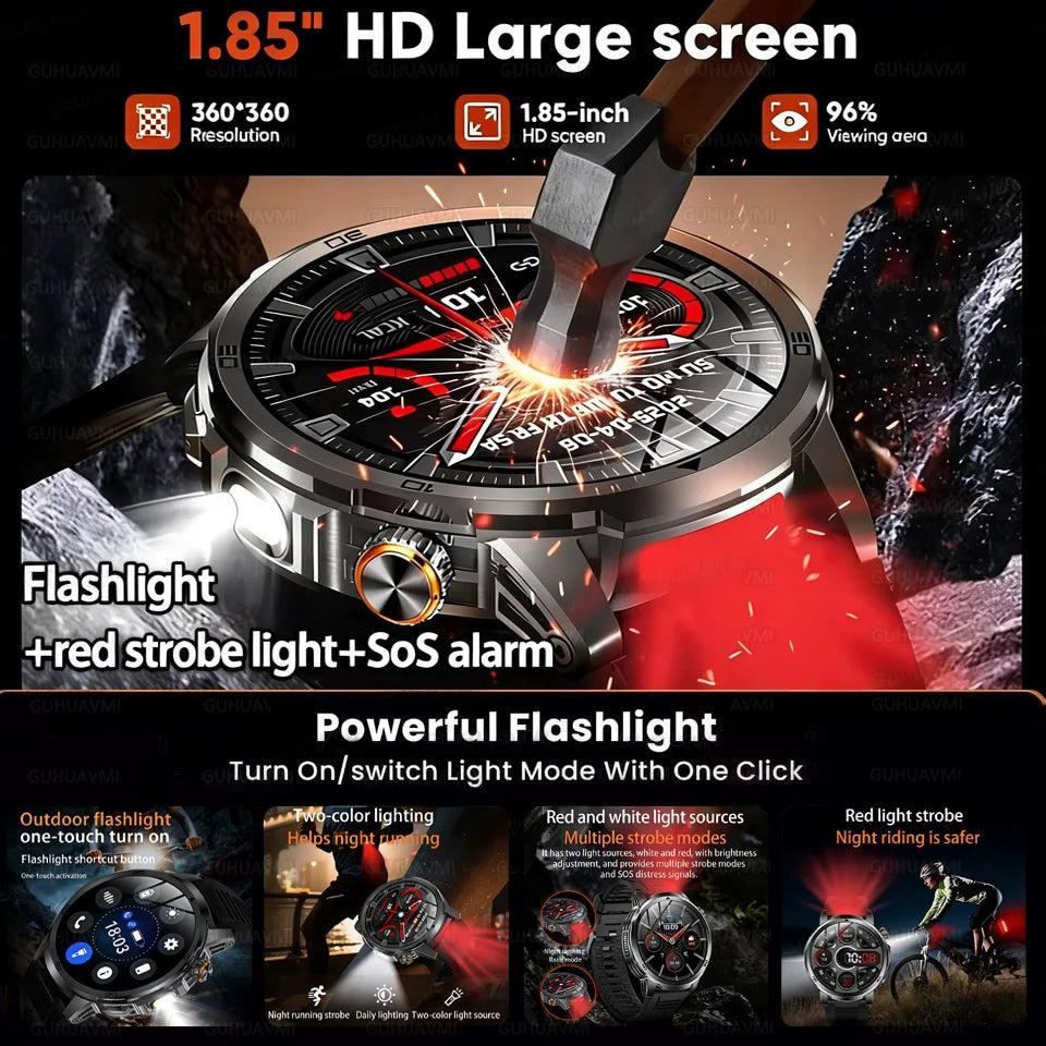2026 New  Outdoor Adventure 1000mAh Large Battery  1.85"Smart Watch 10ATM Waterproof Voice Call Sports Men GPS Fitness Bracelet