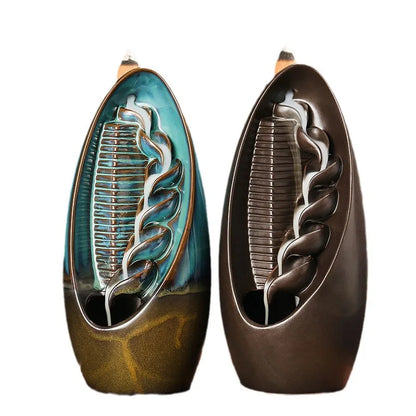 Ceramic Incense Burner Smoky Waterfall Aromatherapy Diffusers Ornament Reflux Incense Burner Alpine Flowing Water Burner Crafts