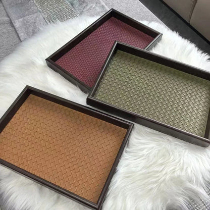 Elegant Woven Faux Leather Tray for Cosmetics, Perfume & Aromatherapy Storage Tray - Key Holder & Decorative Storage Plate