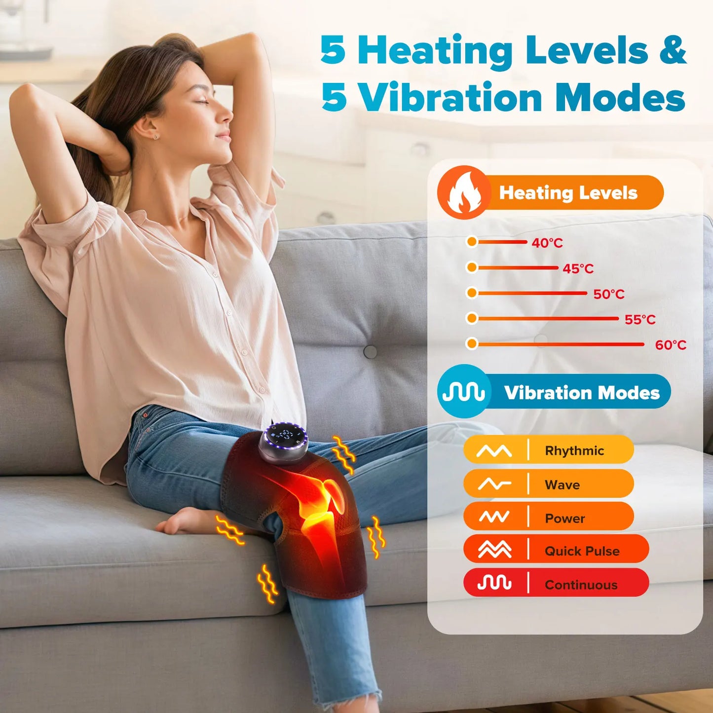 Electric Heating Knee Wrap with 5 Modes Muscle Relaxation Hot Compress Joint Protection Vibration Device for Leg Massage